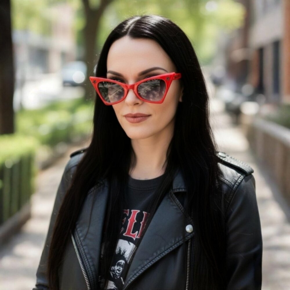 Killstar ✦ Nyte Blood CatEye Sunglasses ✦ Red Frame Black Lens Star Detail NWT